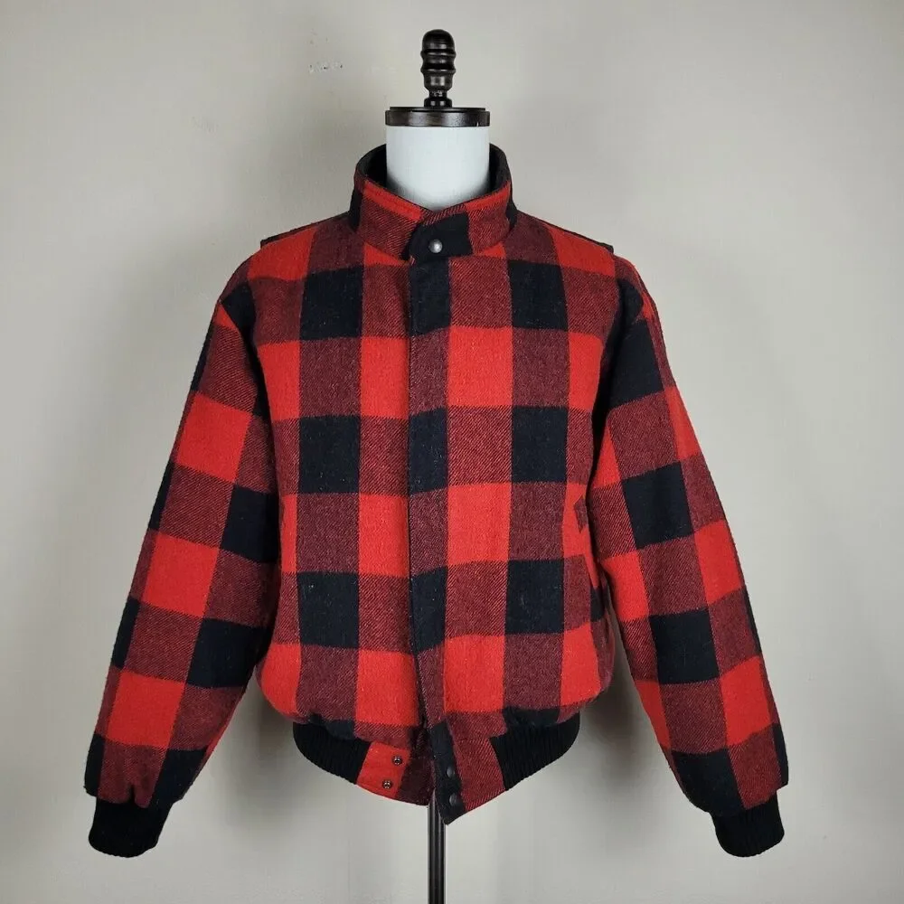 Carson‎ Pirie Scott Jacket Mens 40 Red Black Buffalo Check Wool Blend Vintage